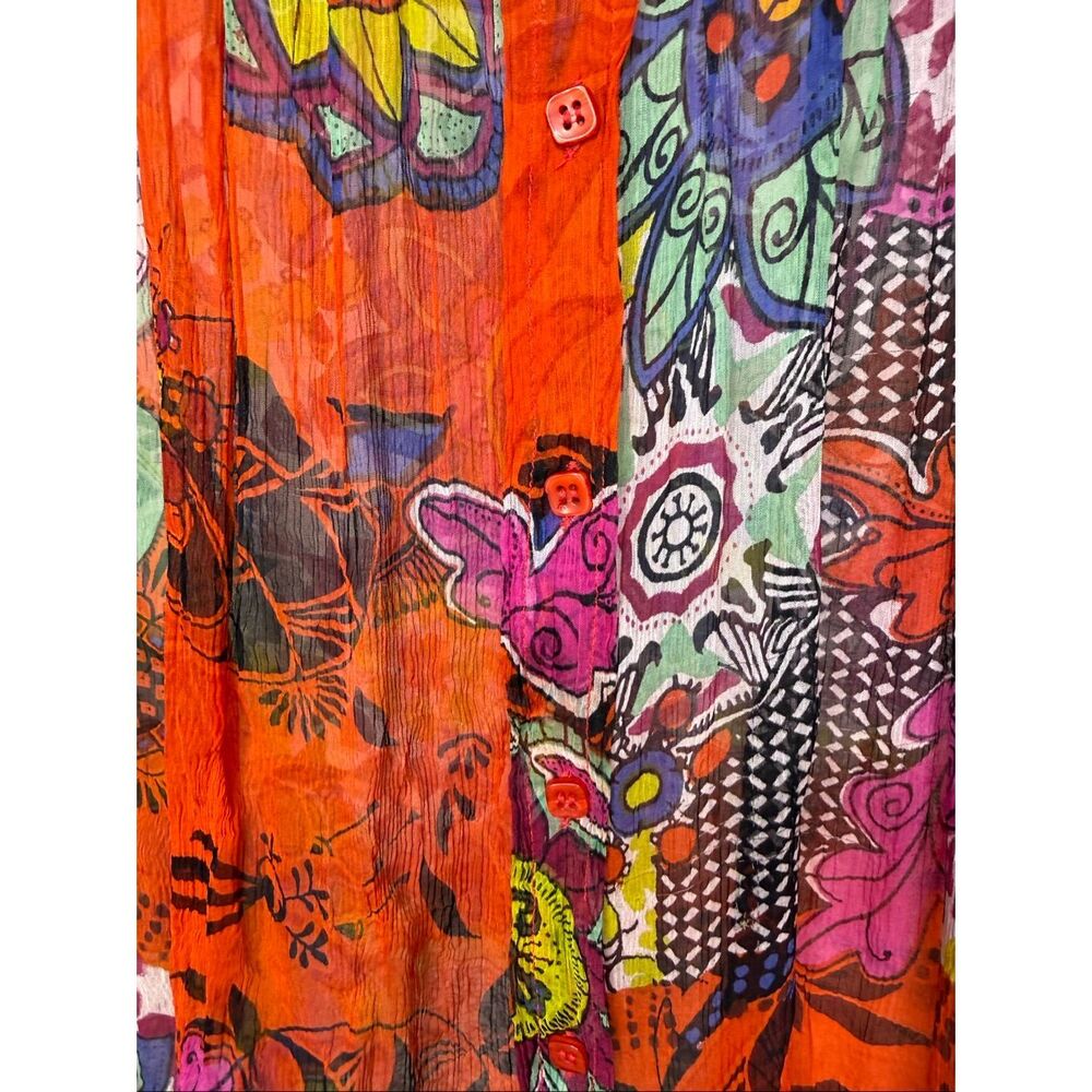Casual Studio Top Multicolor Patchwork Look Semi Sheer Size L Whimsical, Retro - Picture 6 of 14
